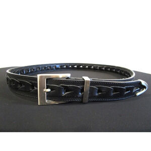EUC! Black Woven Leather 3Pc Silver Buckle Western Belt Men Sz 36, 34"-38"